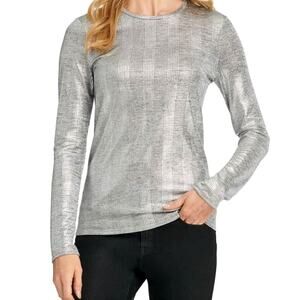 DKNY Gray Metallic Plaid Stretch Top